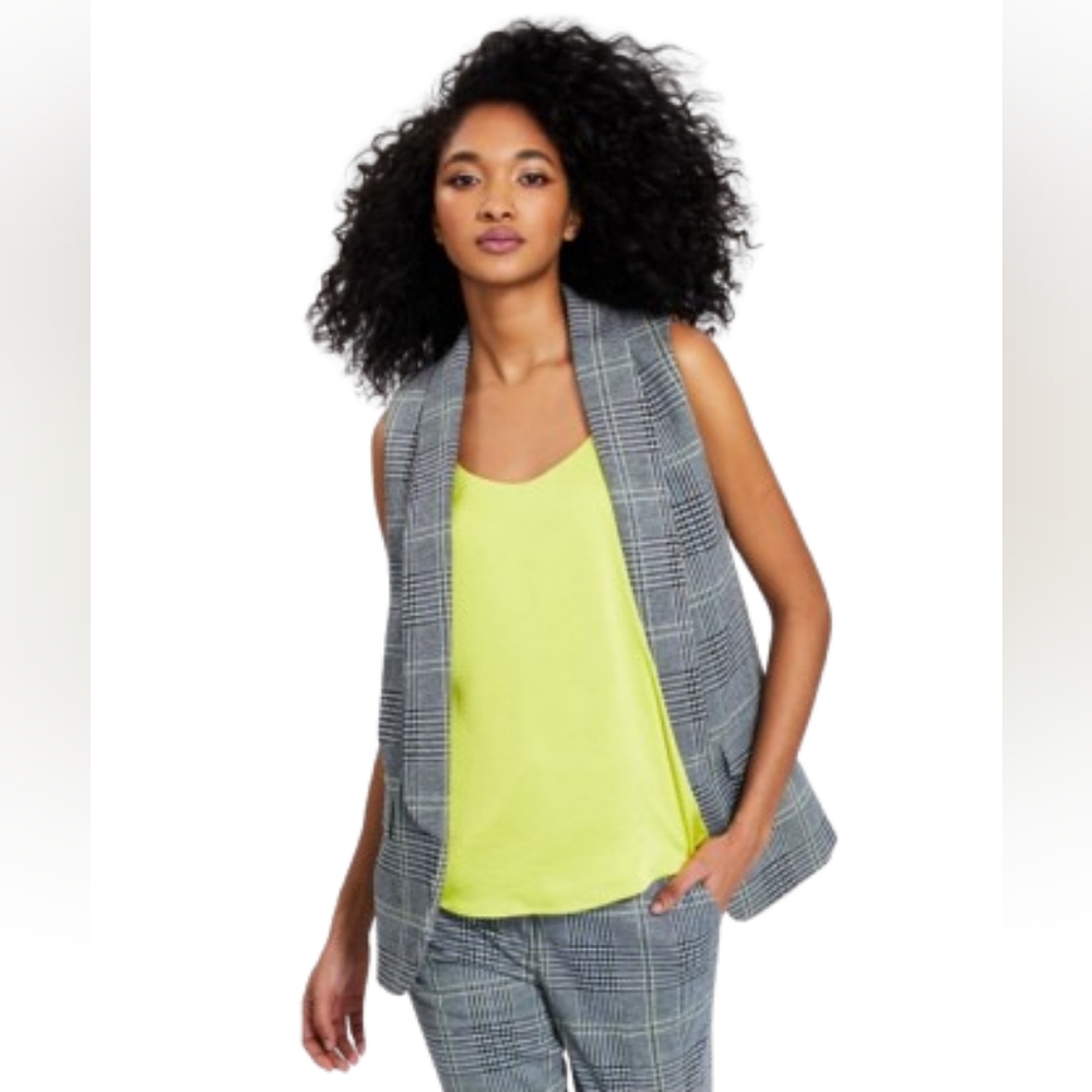 BAR III Long Plaid Open Front Vest sz. XL